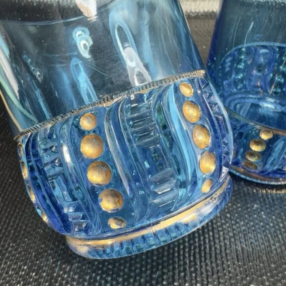 EAPG 1898 Riverside Olympia Glass Seed Pod Blue Tumblers Set‎ Manganese 365nm UV
